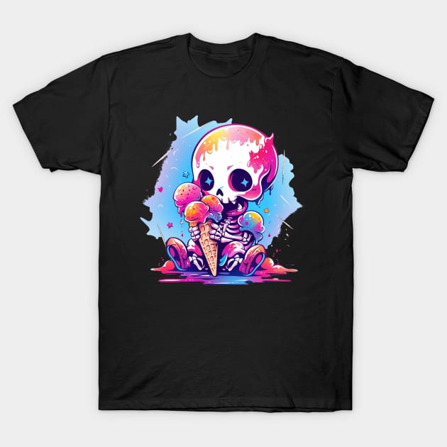 Cute Baby Skeleton Loves Ice Cream Halloween Design T-Shirt by The Little Store Of Magic